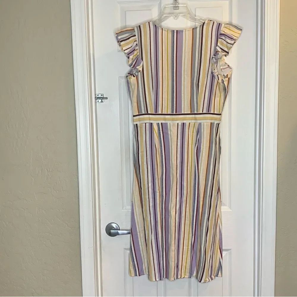 Evolutionary Linen Dress Striped Ruffle Size Large - Picture 2 of 10